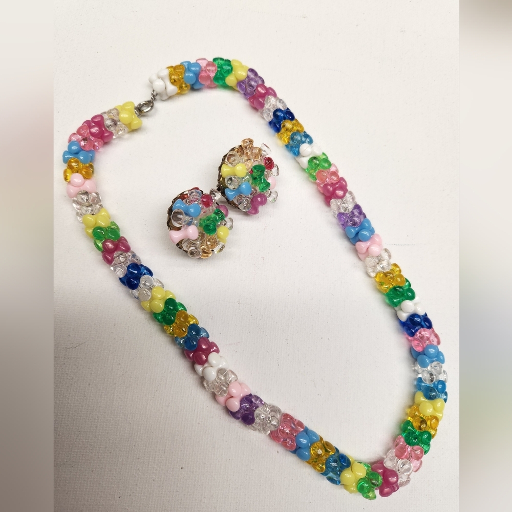 Upcycled Colorful Beaded Necklace and Earring Set